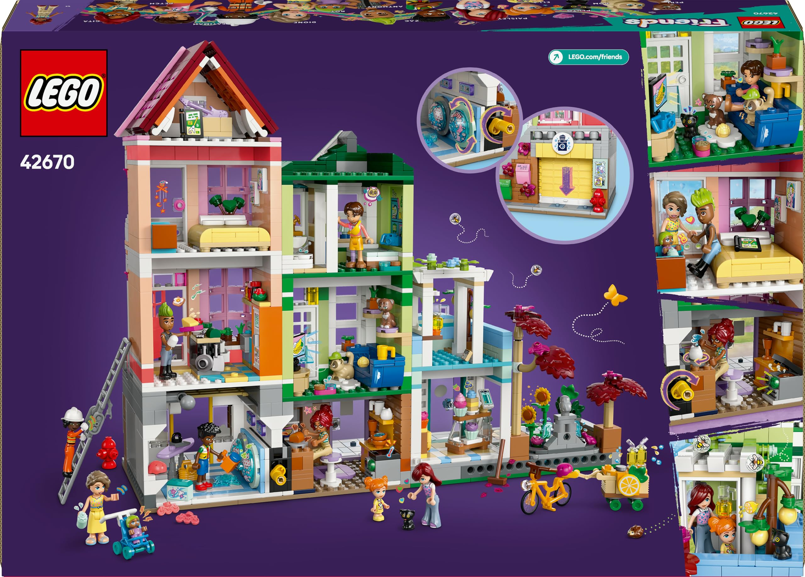 LEGO Friends Heartlake City Wohn- und Einkaufsstraße, Bauset für Rollenspiele mit 9 Charakteren (darunter 7 Minifiguren) und 3 Katzen, Geschenk für Mädchen und Jugendliche, Spielzeughaus 42670