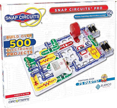 Snap Circuits Pro SC-500 Kit de exploración electrónica más de 500 proyectos manual de proyectos a color más de 73 piezas de presión en circuito