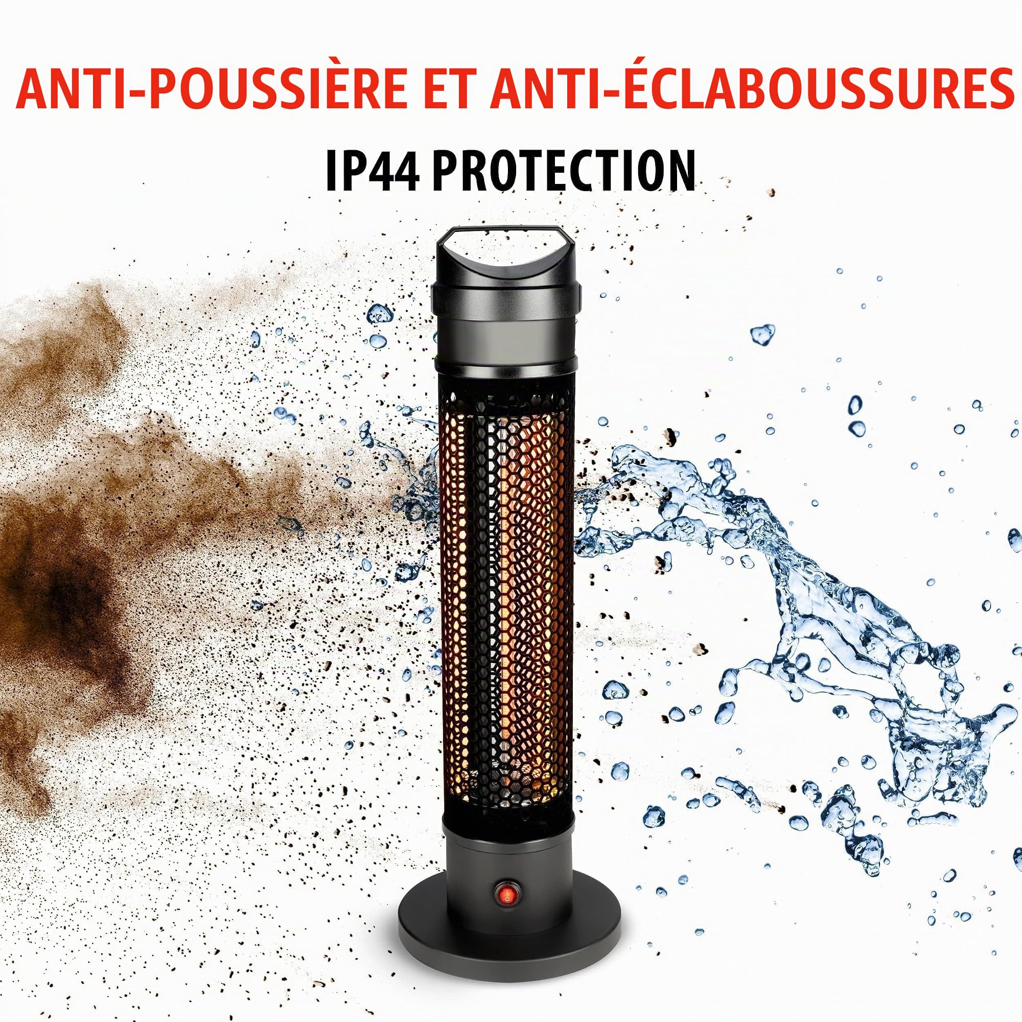 alpina Chauffage Électrique Infrarouge – Chauffage Exterieur Terrasse Électrique 800W - Lampe Infrarouge pour Intérieur et Extérieur - Étanche IP44 - Chauffage Portable Fibre Carbone - Noir