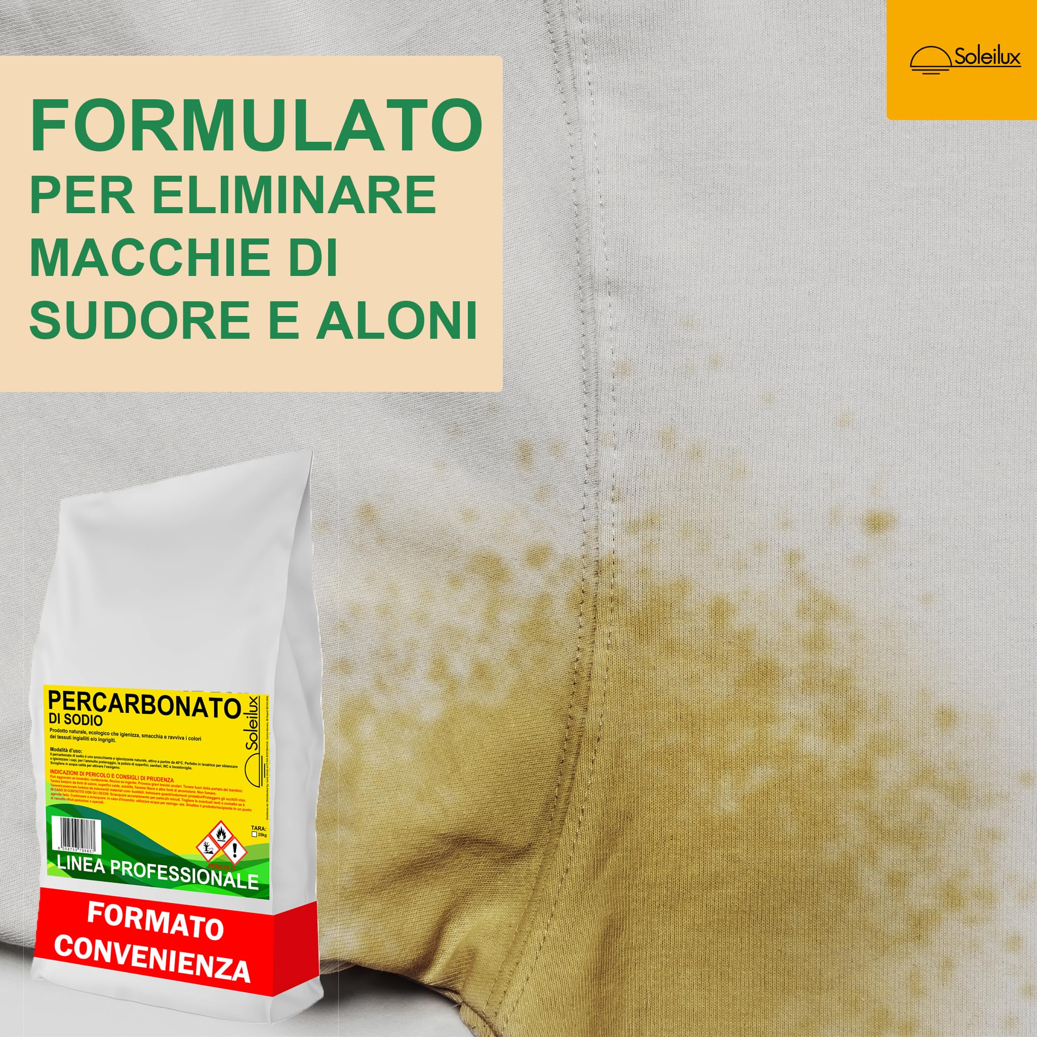 25kg Percarbonato di Sodio per Bucato Puro Sbiancante, Smacchiante e Igienizzante Ecologico - MULTIUSO - 25kg