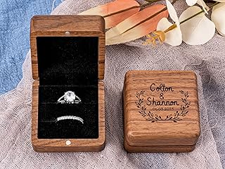 KEMEILA Customized Double Ring Box - Engraved Wooden Ring Box for Wedding Ceremony and Engagement Proposal - Anniversary Birthday Gift Ideas.