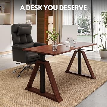 FLEXISPOT 48 x 24 Inch Oak Executive Standing Desk, Dual Motor Electric Height Adjustable Desk, Mid-Century Modern Sit-Stand Desk for Home Office and Writing, 222 LBS, Black