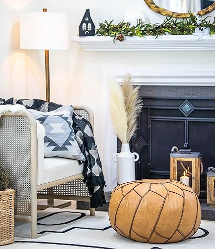 Miniatura 6 de Moderner Puf de piel sintética otomana sin relleno, reposapiés marroquí, cojín para reposapiés, solución de almacenamiento, color marrón natural