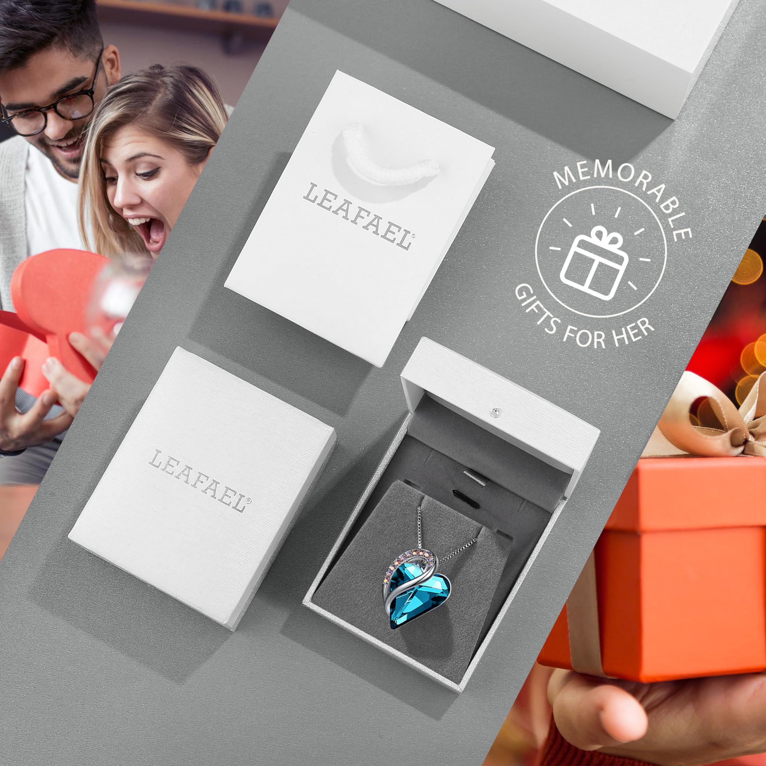 Leafael Infinito Amore Cuore Collana Argento, Pietra di nascita collana donna con cristalli curativi, Senza allergie Gioielli Regalo Donna, ciondoli per collane con scatola regalo inclusa