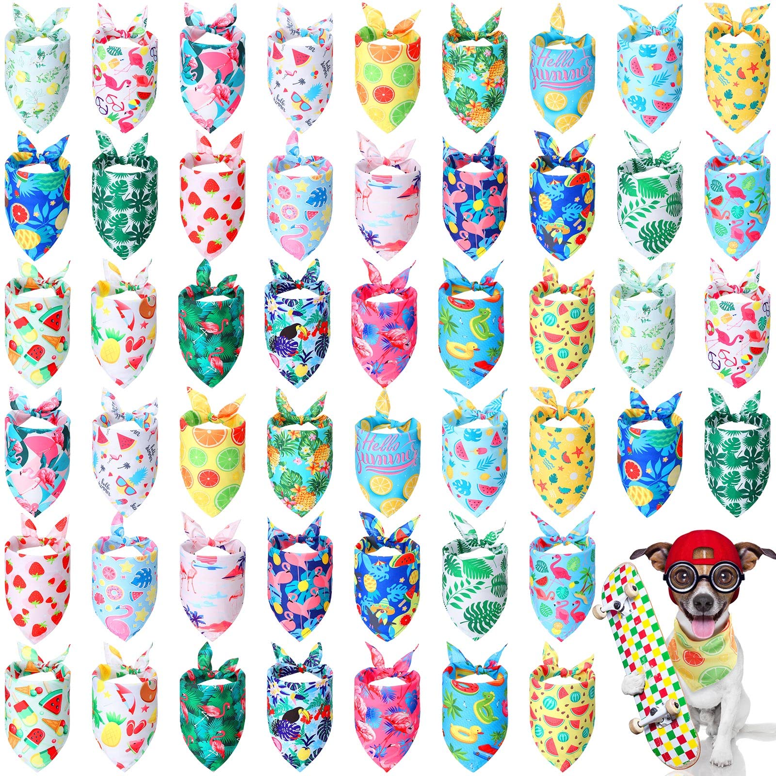 Chunful 50 bandane per cani per l'estate all'ingrosso bandane hawaiane bavaglino triangolo sciarpa per cani con motivo foglie di frutta fenicottero per l'estate accessori per animali domestici