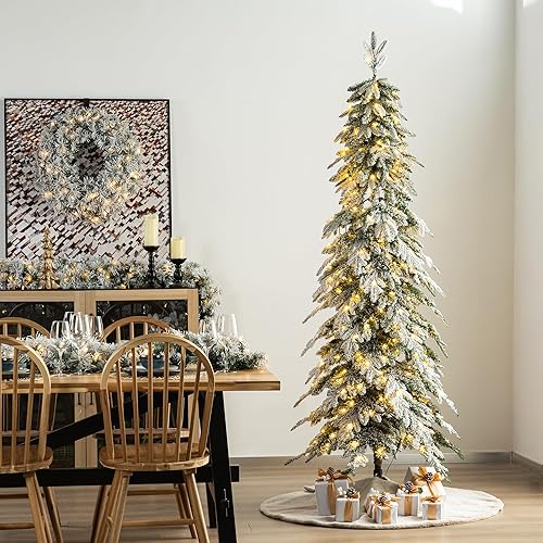 Miniatura 2 de Glitzhome Árbol de Navidad artificial de abeto en capas flocado de 9 pies, árbol de Navidad grande para vacaciones, fiesta de Año Nuevo, decoración