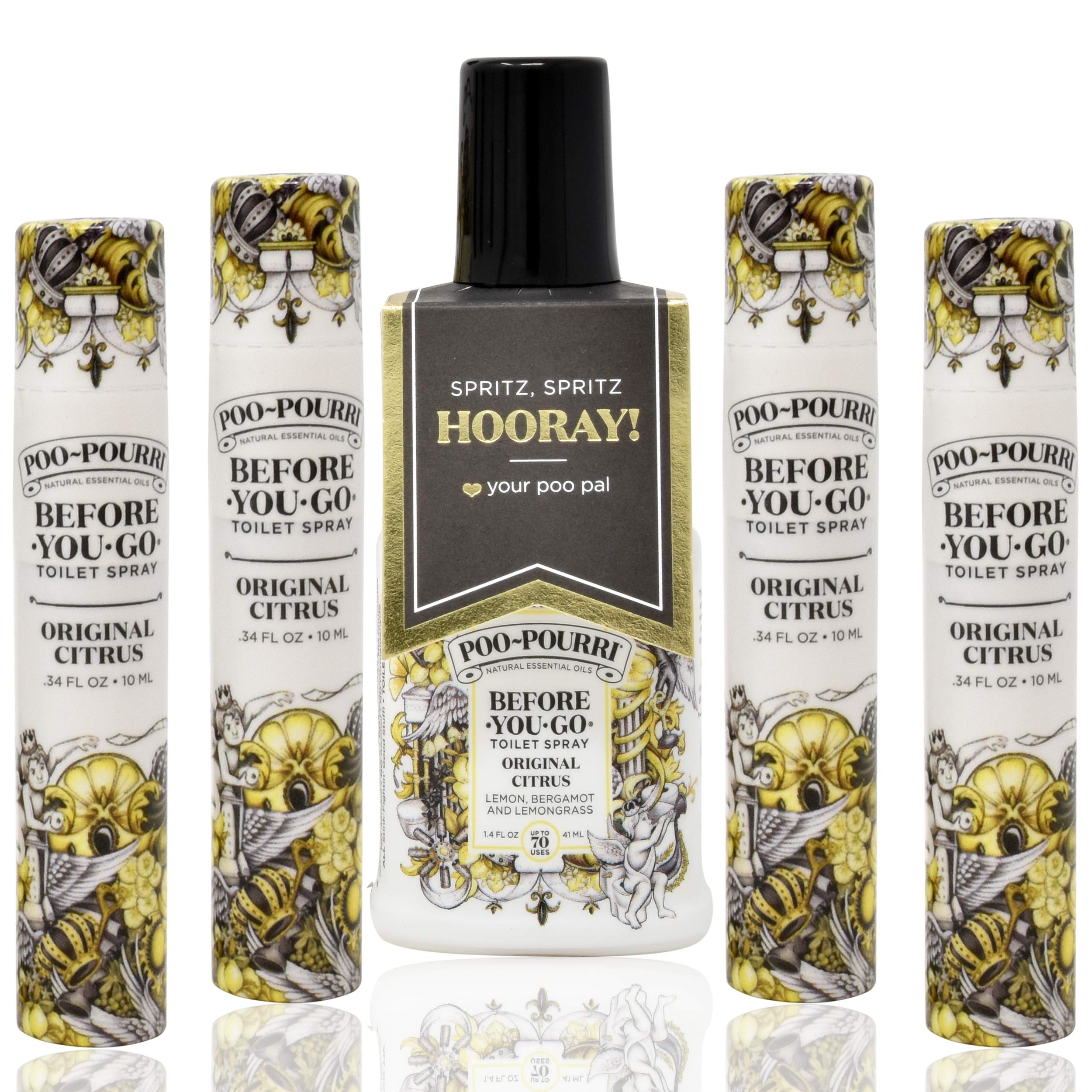 Poo-Pourri 10mL Original Scent-4 Pack, and 1 Ounce Original Citrus Bottle Included