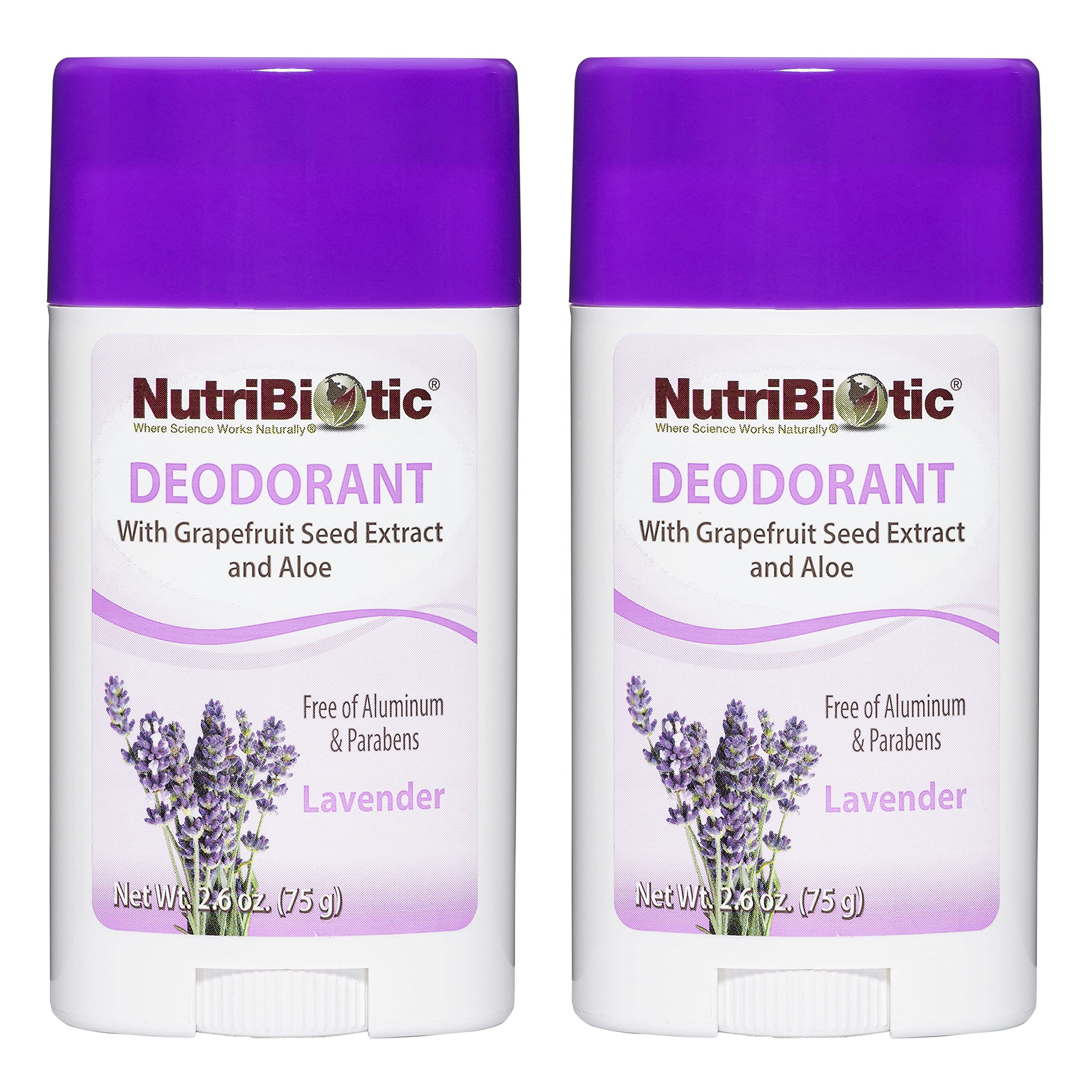 NutriBiotic Deodorant, Lavender, 2.6 Oz Stick Twin Pack | with Witch Hazel, Grapefruit Seed Extract, Aloe & Lavender Oil | Vegan & Free of Aluminum, Paraben, Ph