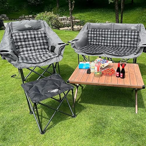 Miniatura 2 de Sillas de camping dobles, silla plegable, sofá de dos plazas de gran tamaño, sillas de campamento para 2 personas para adultos, sofá de campamento,