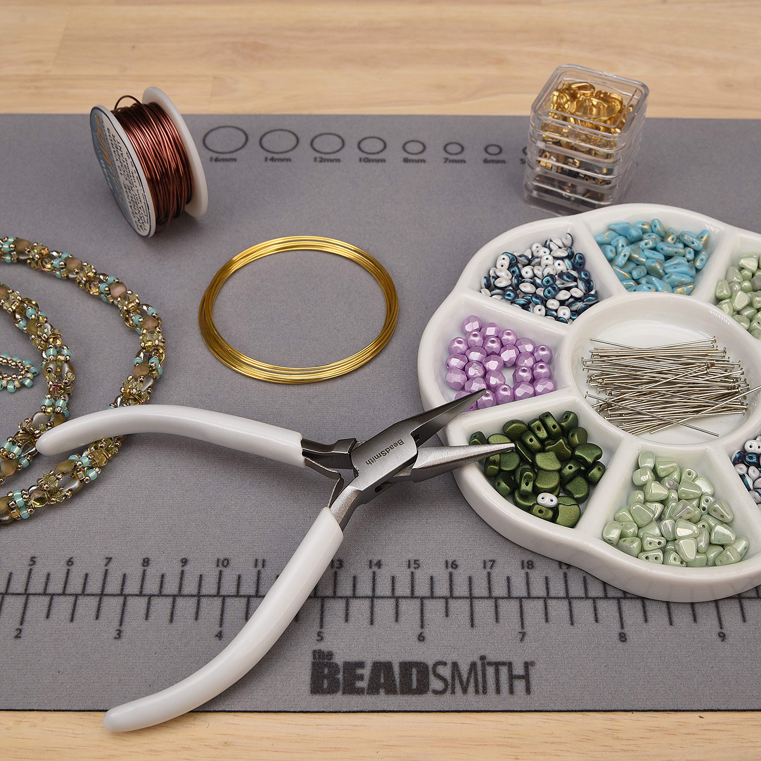 The Beadsmith 5 cali (130 mm), szczypce do nosa łańcuchowego, głowica z polerowanej stali, uchwyt z białego PCW i dwulistym uchwytem sprężynowym, narzędzie do produkcji biżuterii, seria 300