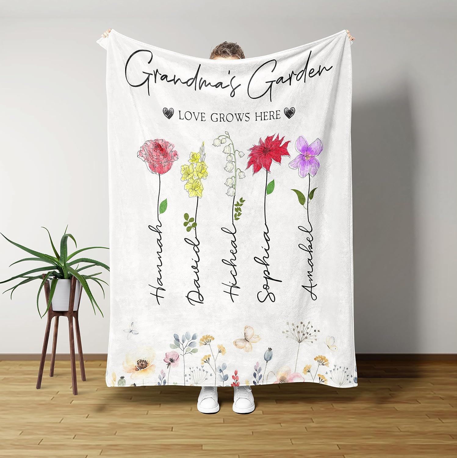 Grandma's Garden Custom Blanket - Birthday Gifts for Grandma - Cozy Plush Fleece Home Decor