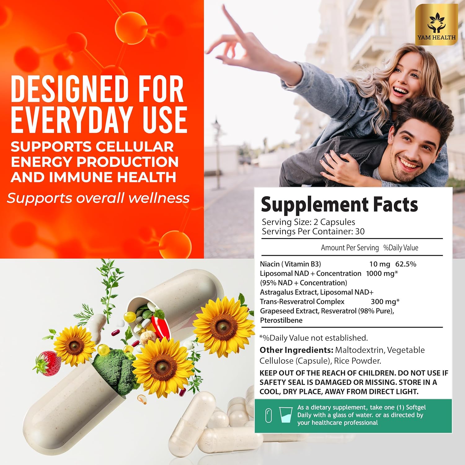 Nicotinamide Riboside Formula with Trans-Resveratrol – 1310mg Per Serving (2 Capsules), with Niacin (Vitamin B3), Dietary Supplement, 60 Capsules (Pack of 4)