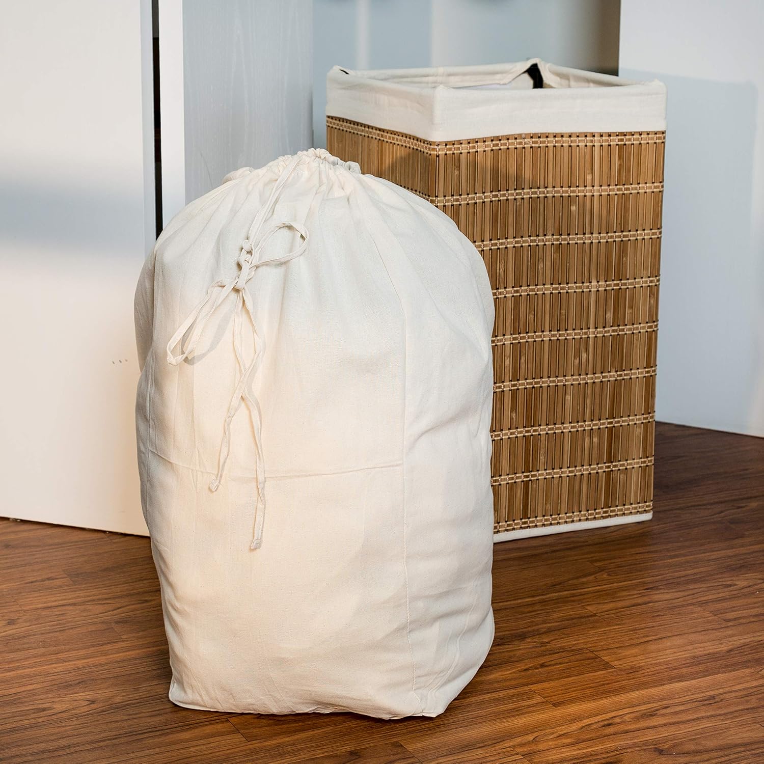 Honey-Can-Do Bamboo Wicker Laundry Hamper with Removable Canvas Bag HMP-01620 Natural, 25-Inches Tall