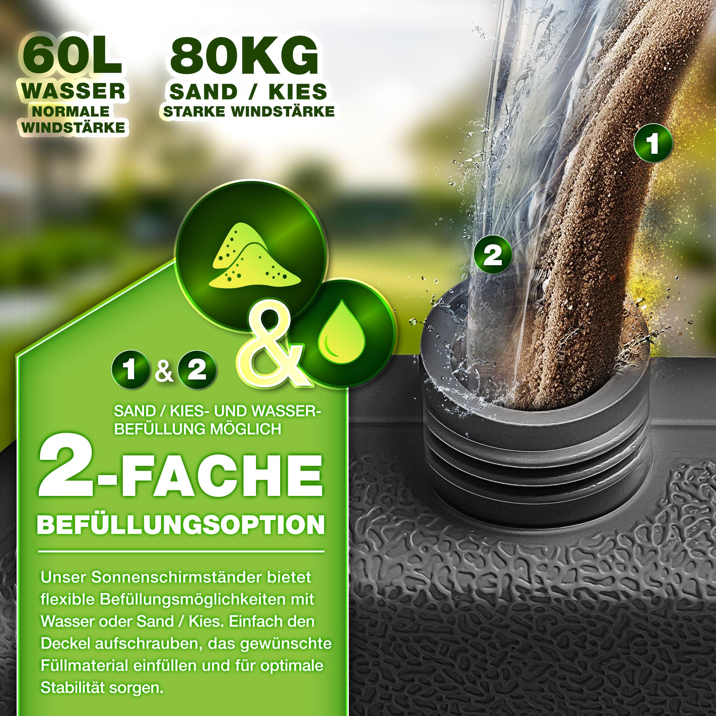 Outsunny Zonneschermstandaard, Parasolgewicht, 4-delig. Kan Gevuld Worden Met Zand Water Tot 130 Kg 84d 048