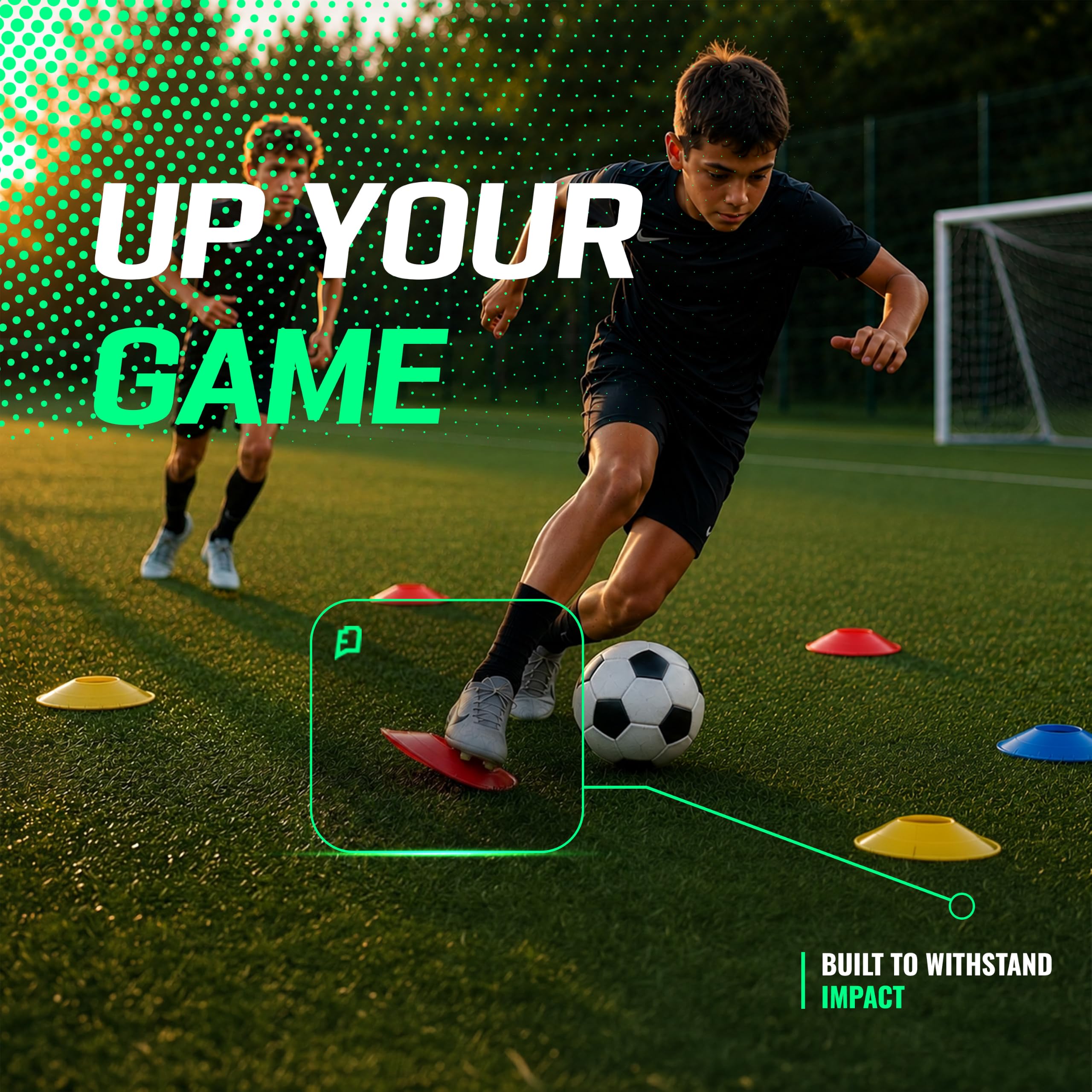 50 coni di agilità, coni da calcio con supporto, 5 colori, per allenamento velocità/agilità, calcio, basket, hockey, golf, interno/esterno.