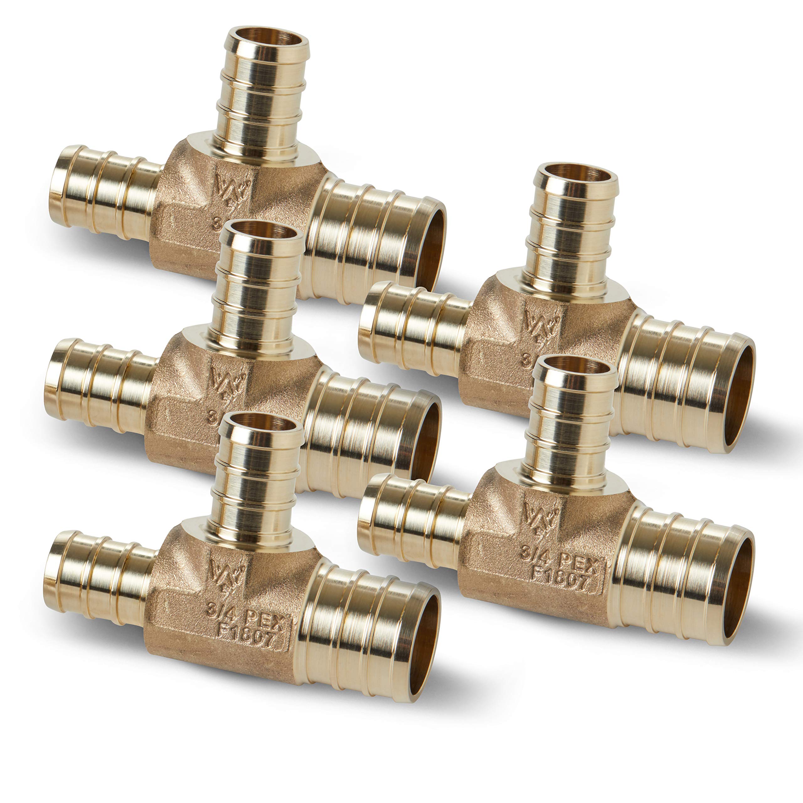 USA 3/4 inch x 1/2 inch 1/2 inch PEX Reducing Tee Lead-Free Brass | Stress Corrosion Cracking Resistant Plumbing Fitting | PEX to PEX Plumbing/Tubing/Pipe Connections/PEX Fittings | 5pk