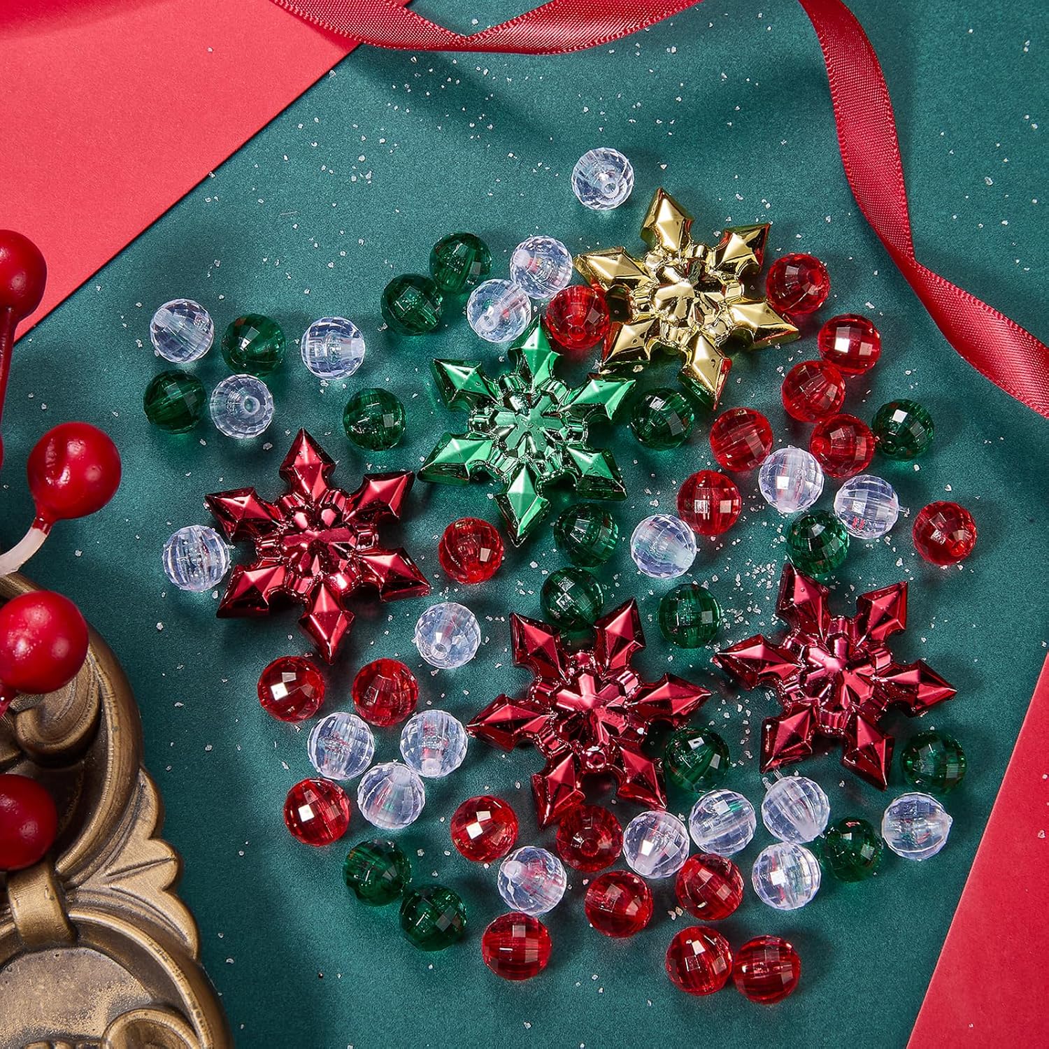 Ornaland 180 Pcs Christmas Beads for Jewelry Making Round Assorted Faceted Acrylic Beads for Bracelets Necklaces Pens DIY Craft Supplies - Image 3