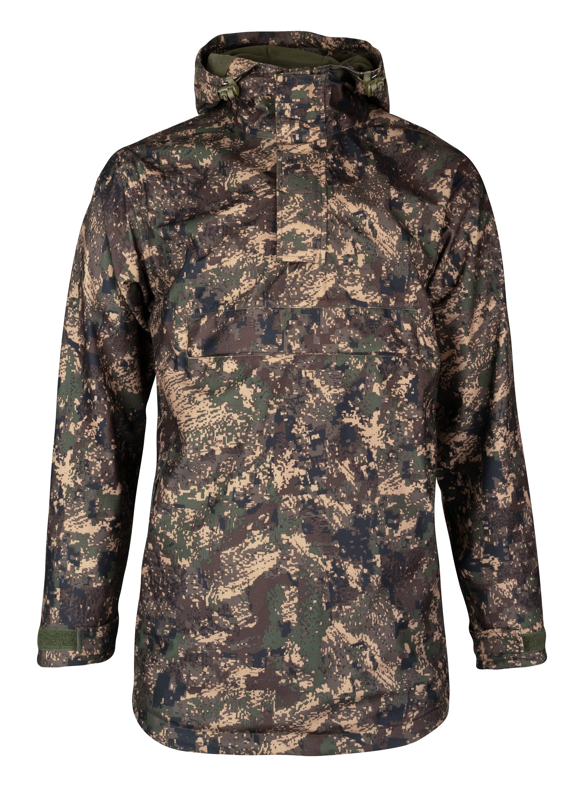 Jack Pyke Men's Digicam Galbraith Smock Waterproof Windproof Hooded Jacket, Silent Outdoor Hunting Pullover, Adjustable Cuffs & Waist, Multi Zip Pockets For Walking, Shooting, Hiking - Large
