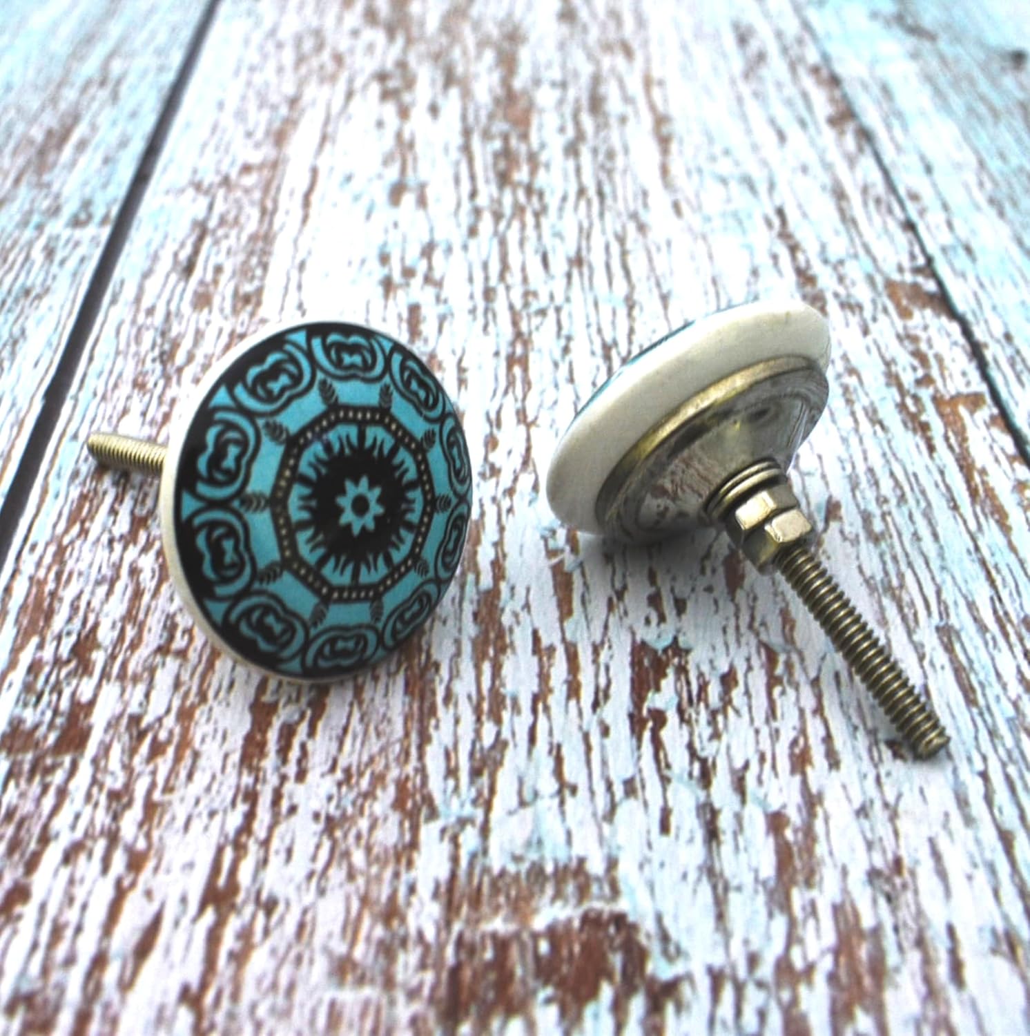 Ceramic Knobs: Cabinet & Furniture Knobs, Set of 10, 6 x 3.8 cm, Green, Handmade, Glossy Finish