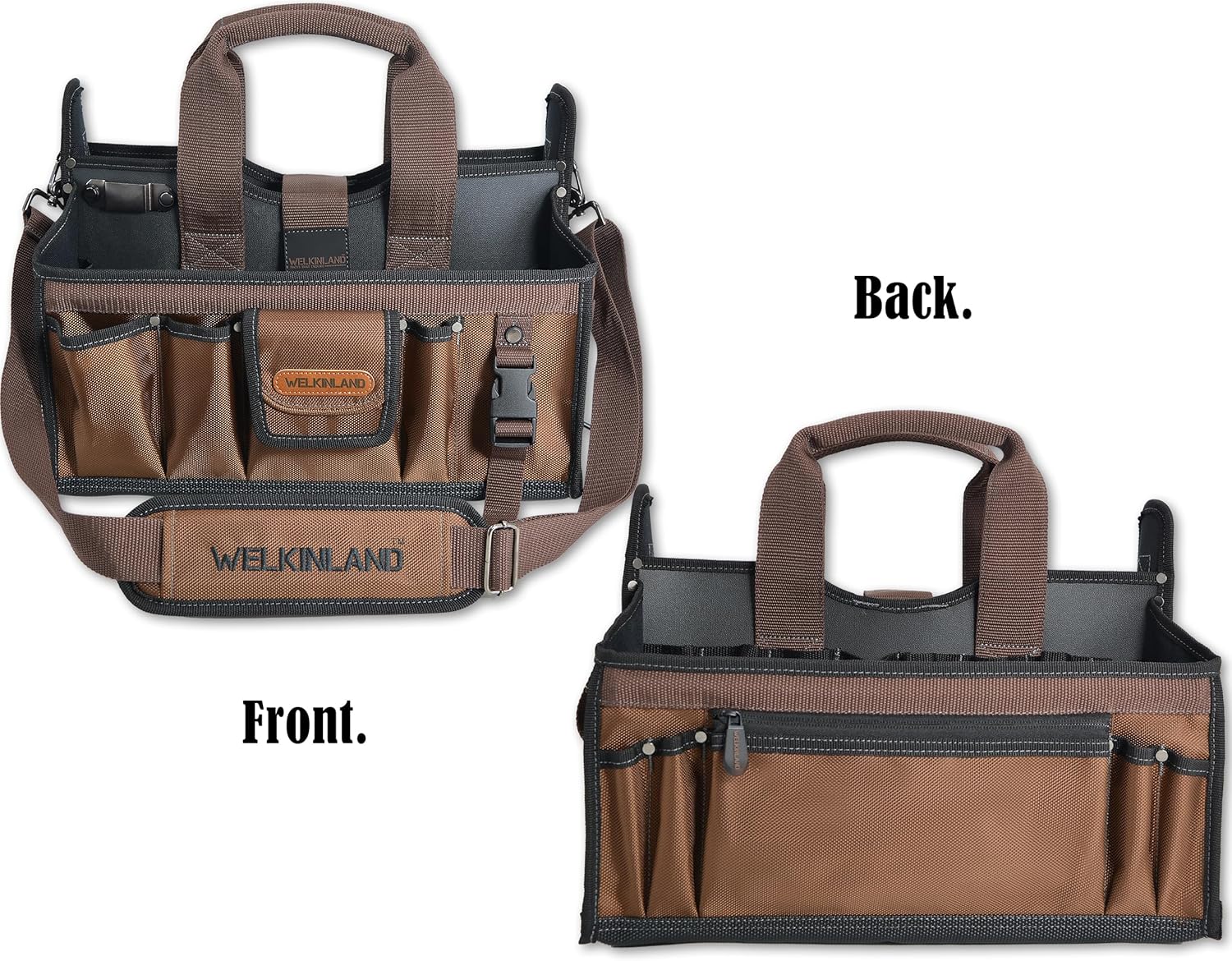 WELKINLAND 20-Pockets Tool Tote Bag, 16" Electrician Tool Bag, Open-Top Tool Bag, Stay-Up HVAC Tools Bag, Brown Tech Tools Bags, HVAC Bag, Tool Tote Bag With Handle