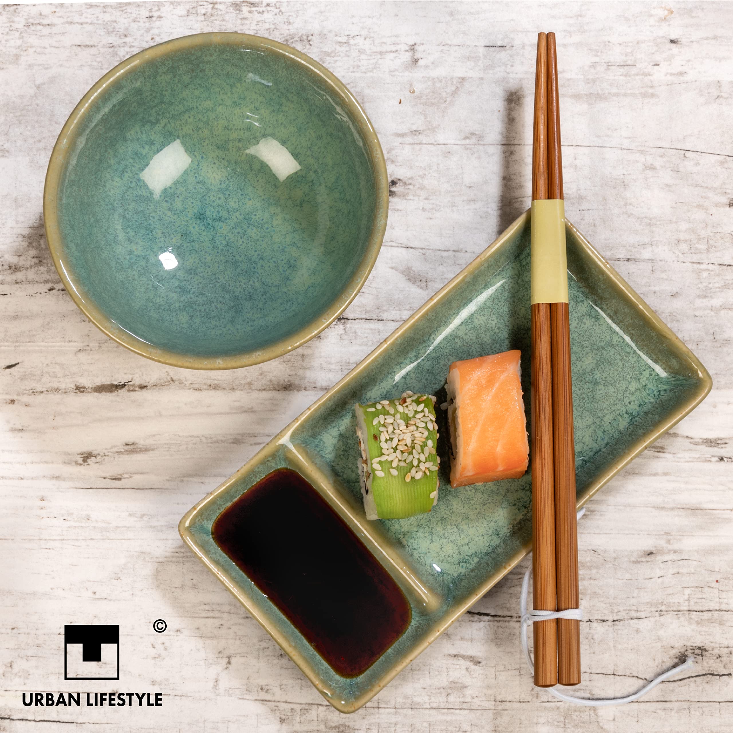 Assiette à Sushi En Céramique En Forme De Requin - Avec Bol à Sauce - Passée Au Four, Micro-ondes, Lave-vaisselle - Bleu