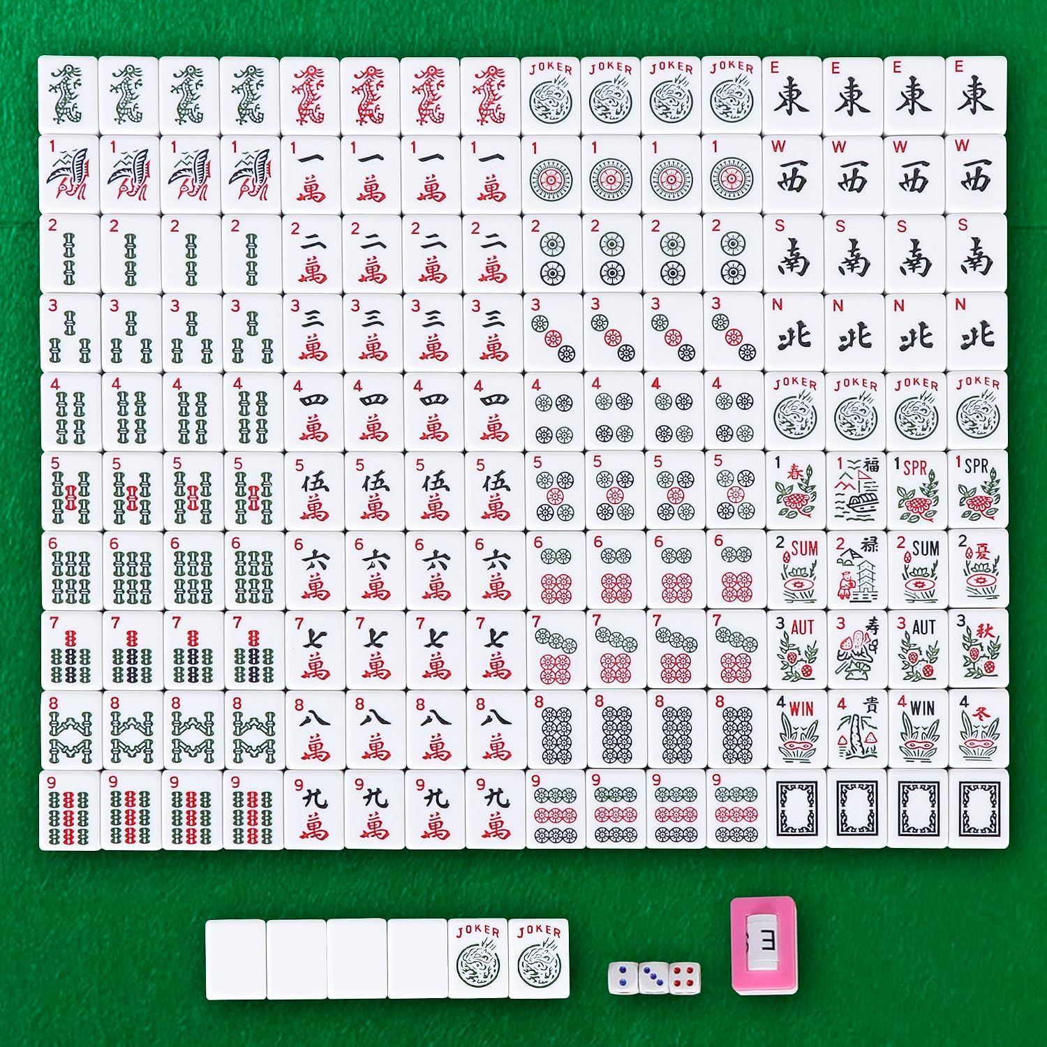 F2C American Mah Jongg Mahjong Set 166 Tiles, 4 Colors All-in-One Rack/Pushers, Red Paisley Soft Bag and Accessories –Classic Full Size Complete Mahjongg Mah Jong Set (Blue)
