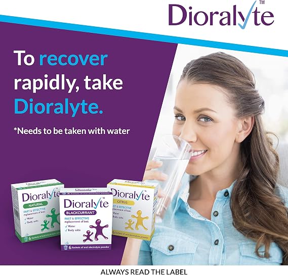 Dioralyte Natural - Fast and Effective Supplement Treatment for Reducing Dehydration and Replacing Electrolytes (mineral salts) of Lost Body Water and Salts- Natural - 6 Sachets