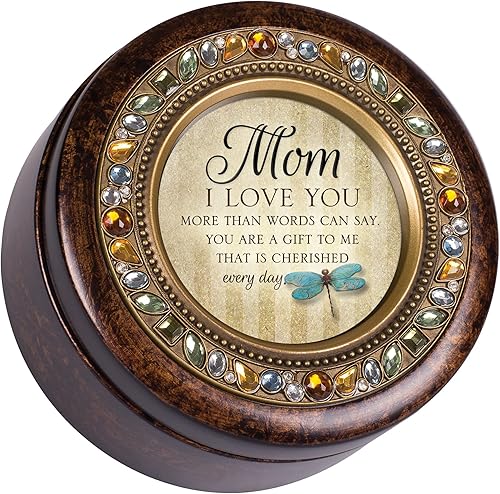 Cottage Garden Mom Love You Cherished Gift Amber Earth Tone Joyero Caja de música reproduce el viento debajo de mis alas