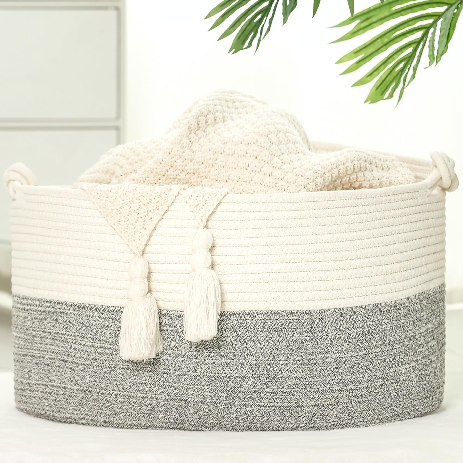 Amazon.com: Norheirui Blanket Basket 20”x13”x11”,Large Woven Basket for ...