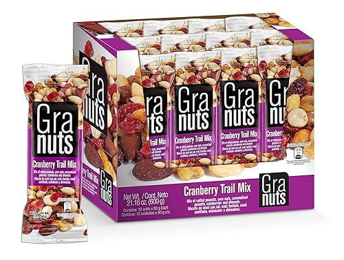 Vista 12 de Granuts Cranberry Trail Mix Cacahuetes caramelizados Nueces de maíz crujientes + almendras Arándanos suaves Sabores salados + dulces Snack