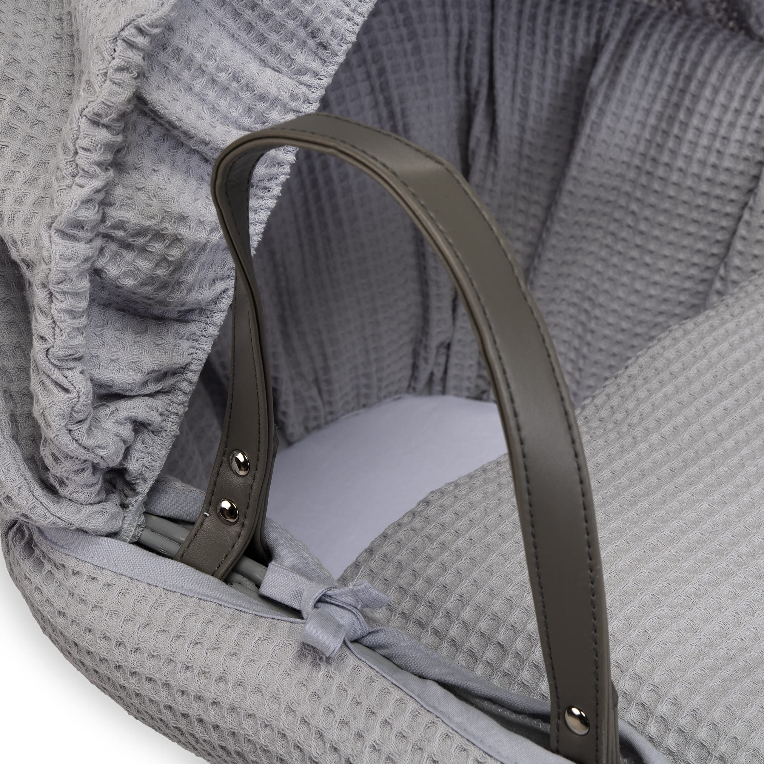 Clair de Lune Culla in vimini grigio a nido d'ape con supporto a dondolo grigio deluxe, 68 x 30 cm, grigio