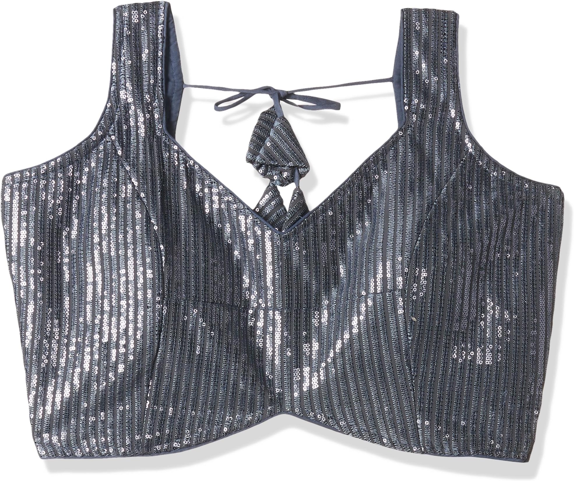 Vihu Fashion Women's Multicolor Sweetheart Neck Georgette Line Soft Sequence Zari Work Sleeves Readymade Saree Blouse