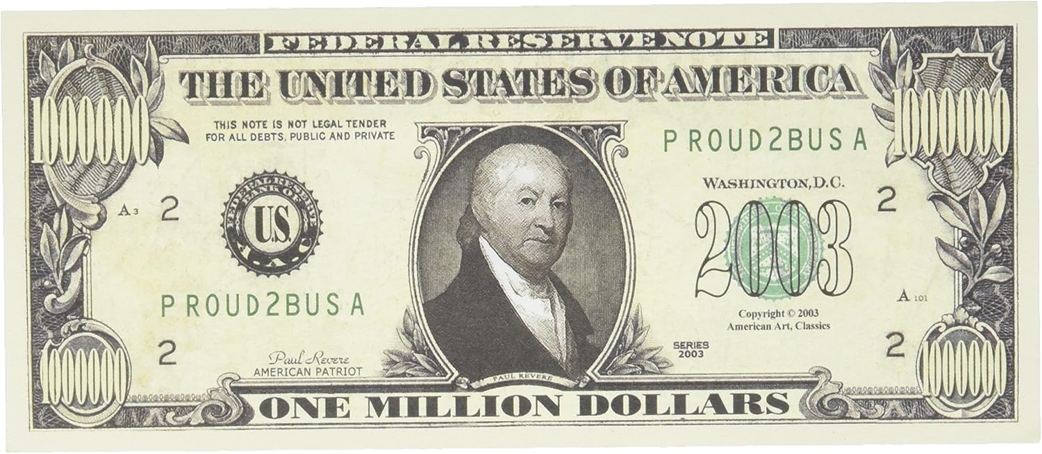 100 Count Banded Paul Revere Patriot Million Dollar Bills