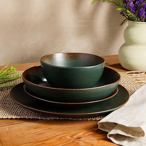 Vista 65 de Bloomhouse Palermo Sun - Juego de 2 recipientes para servir y platos ovalados de cerámica, esmalte reactivo, color azul agave