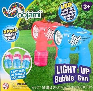 2 Bubble Guns Includes 6 Refill Solution, Bubble maker Blower Machine, Ideal for Bubble Party Favors, Easter, Birthday, Perfect for Indoor and Outdoor activities with LED lights and Music for 3+