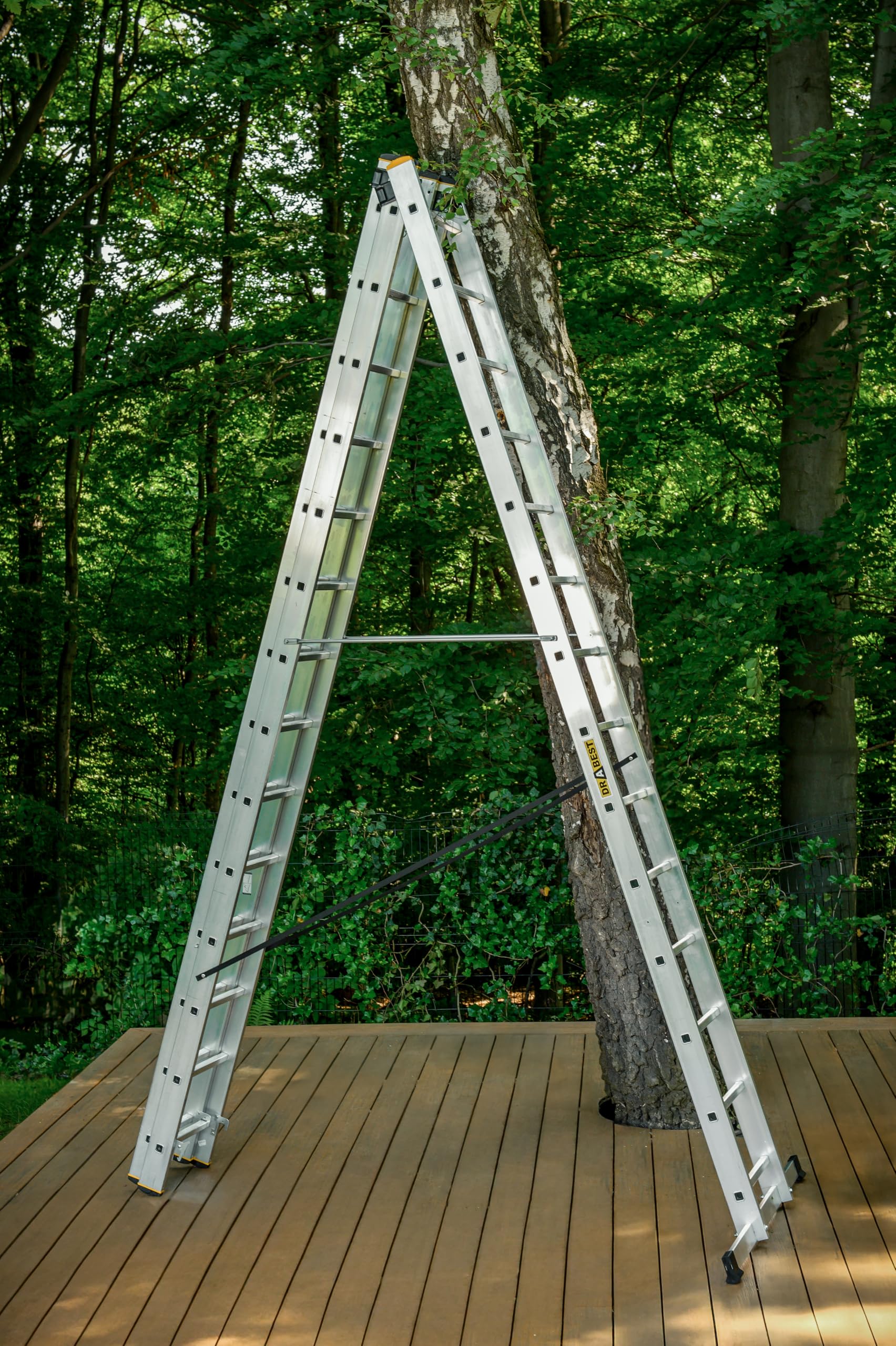 DRABEST Escalera Aluminio Multiusos 3 Tramos 3x14 Peldaños 150 kg Altura Trabajo 9,62 m
