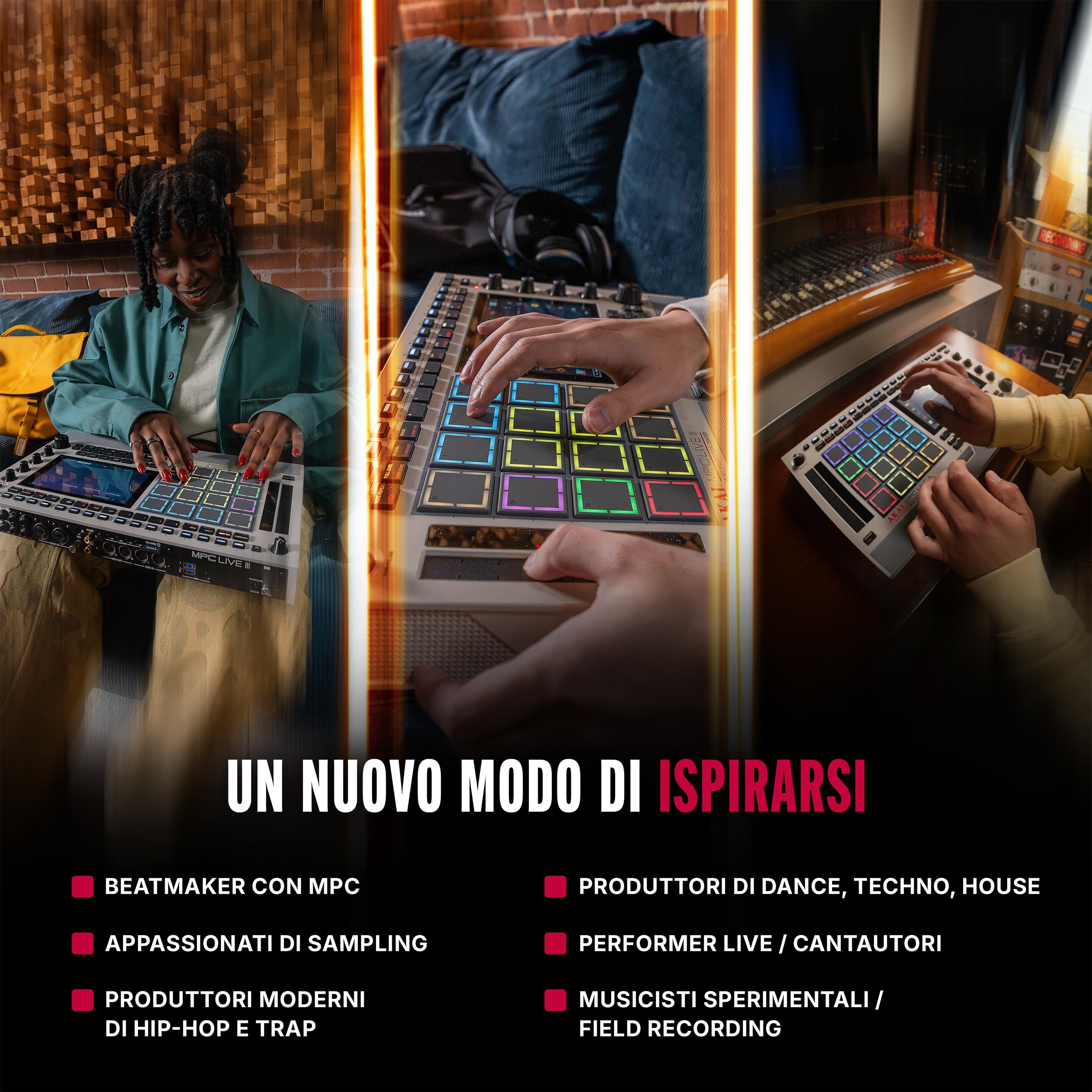 Akai Professional MPC Live III Retro Centro di Produzione Musicale Portatile Standalone con Pads MPCe, Sequencer, Touchscreen, Microfono, Monitor Stereo, Interfaccia Audio, Wi-Fi, Bluetooth, Batteria