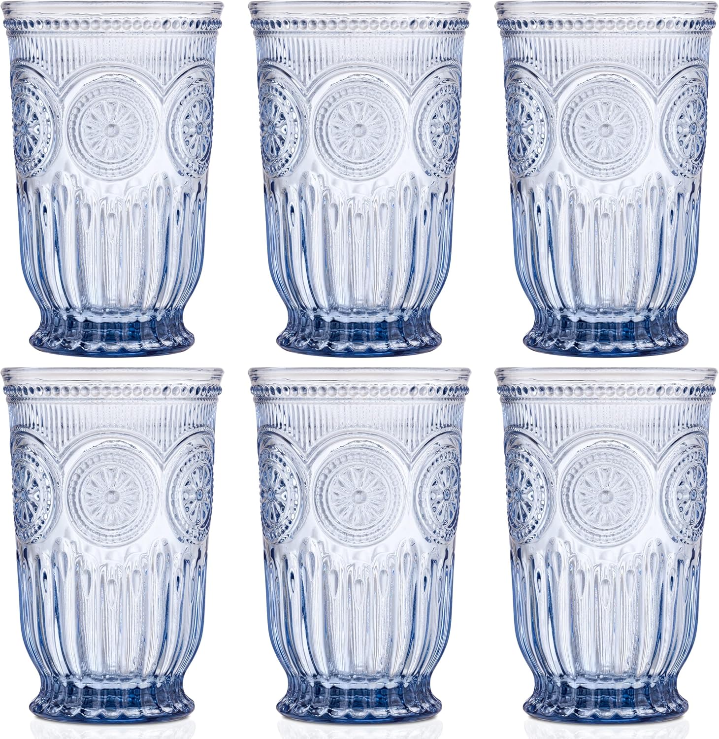 Blue Glass Tumblers set of 6 Highball glasses, Dishwasher