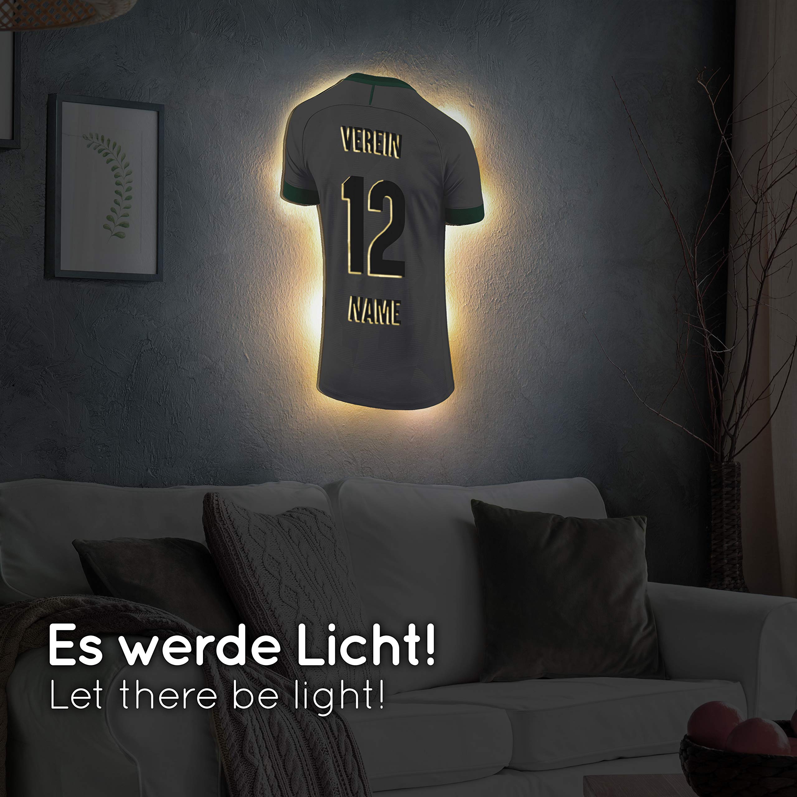 Elbeffekt Trikotlampe für Mönchengladbach Fans aus Holz - personalisierbares Geschenk - schenke Dein individuellen Mönchengladbach Fanartikel aus Echtholz