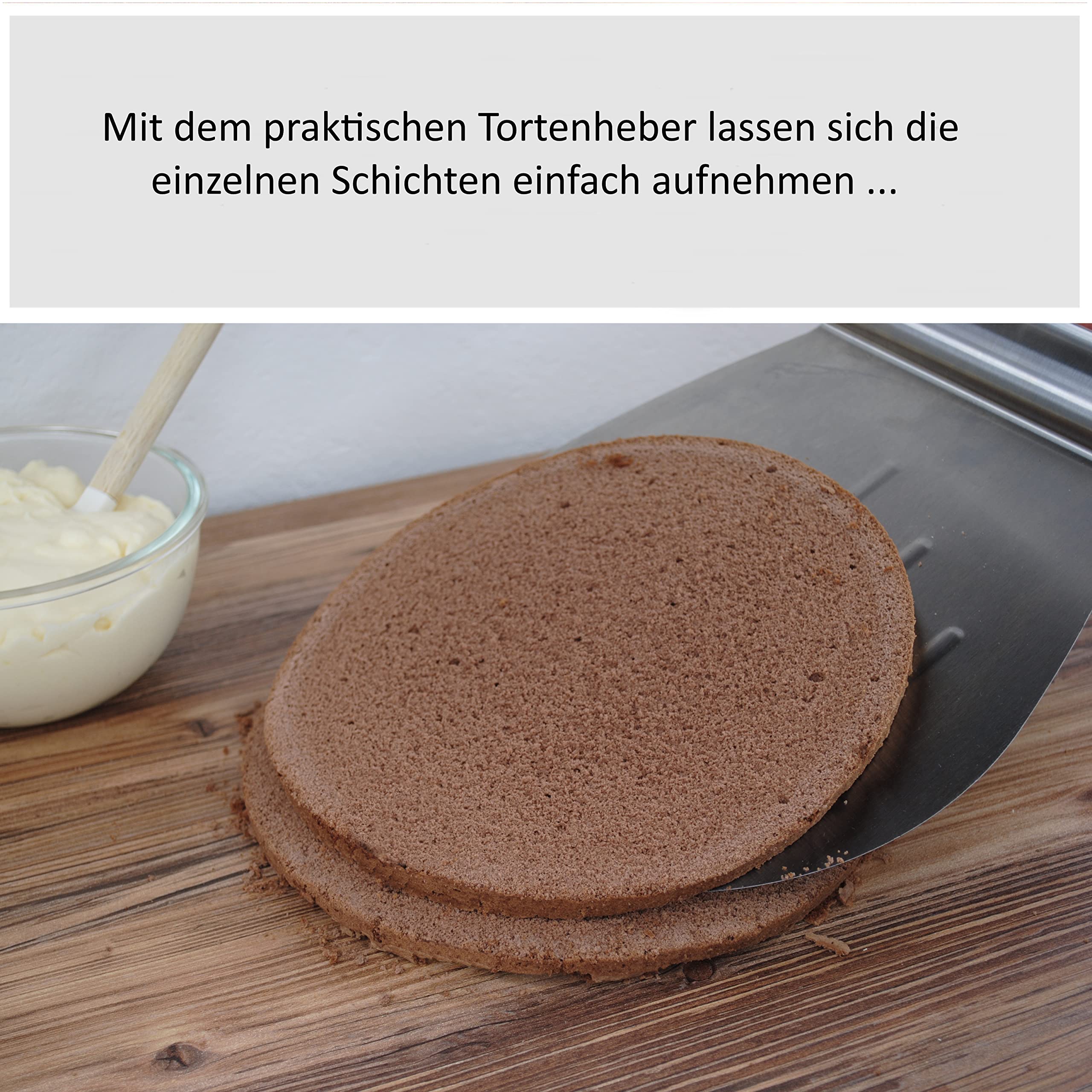 4-teiliges Set Tortenschneider & Tortenbodenschneideset inkl. Tortenheber & Tortenmesser (30cm) - Tortenboden & Tortenteiler Schneidehilfe (16-30cm) - Kuchen- & Torten-Bodenschneider