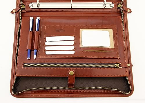 Miniatura 10 de Noda Executive Leather Padfolio - Carpeta profesional de 3 anillas con cierre de cremallera, currículum, documento, bloc de notas, tableta,
