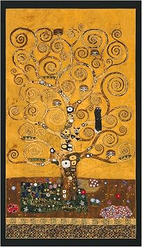 Kaufman Metallic Gustav Klimt Tree 24" Panel Gold, Fabric by the Yard