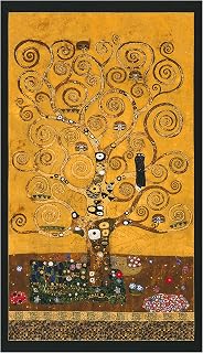 Kaufman Metallic Gustav Klimt Tree 24" Panel Gold, Fabric by the Yard