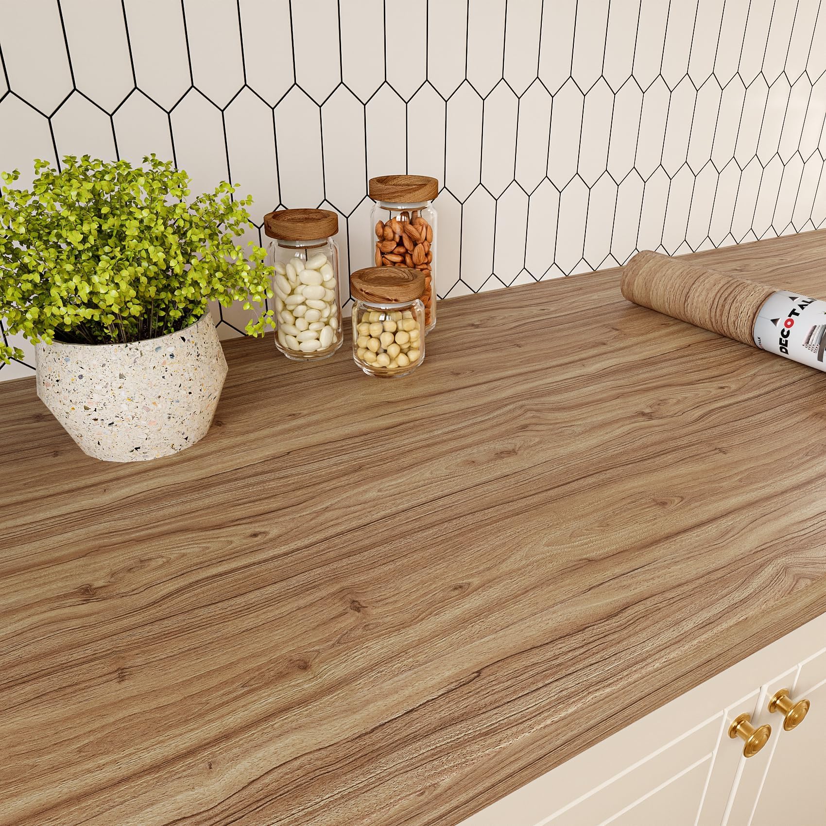 Decotalk Vinilo Adhesivo Muebles Madera Marrón Natural 40X500cm Vinilo Encimera Cocina Efecto Madera Impermeable Grueso Resistente al Calor Papel Adhesivo para Muebles de Baño Armarios Puerta Mesa
