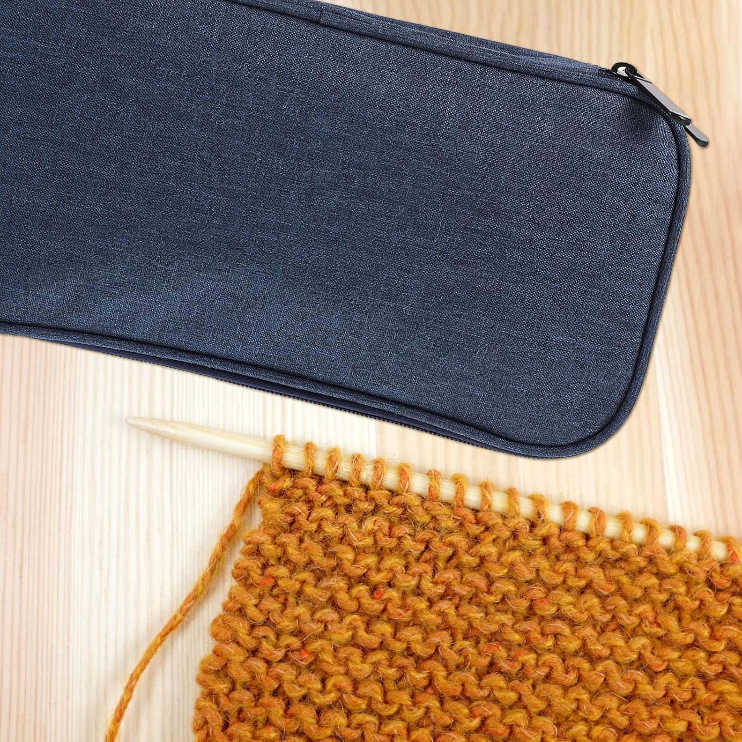 WRITWAA Knitting Needles Organizer and Crochet Storage Pouch, 600d Oxford Fabric Portable Case, Dark Blue Yarn Holder for Travel and Craft Storage