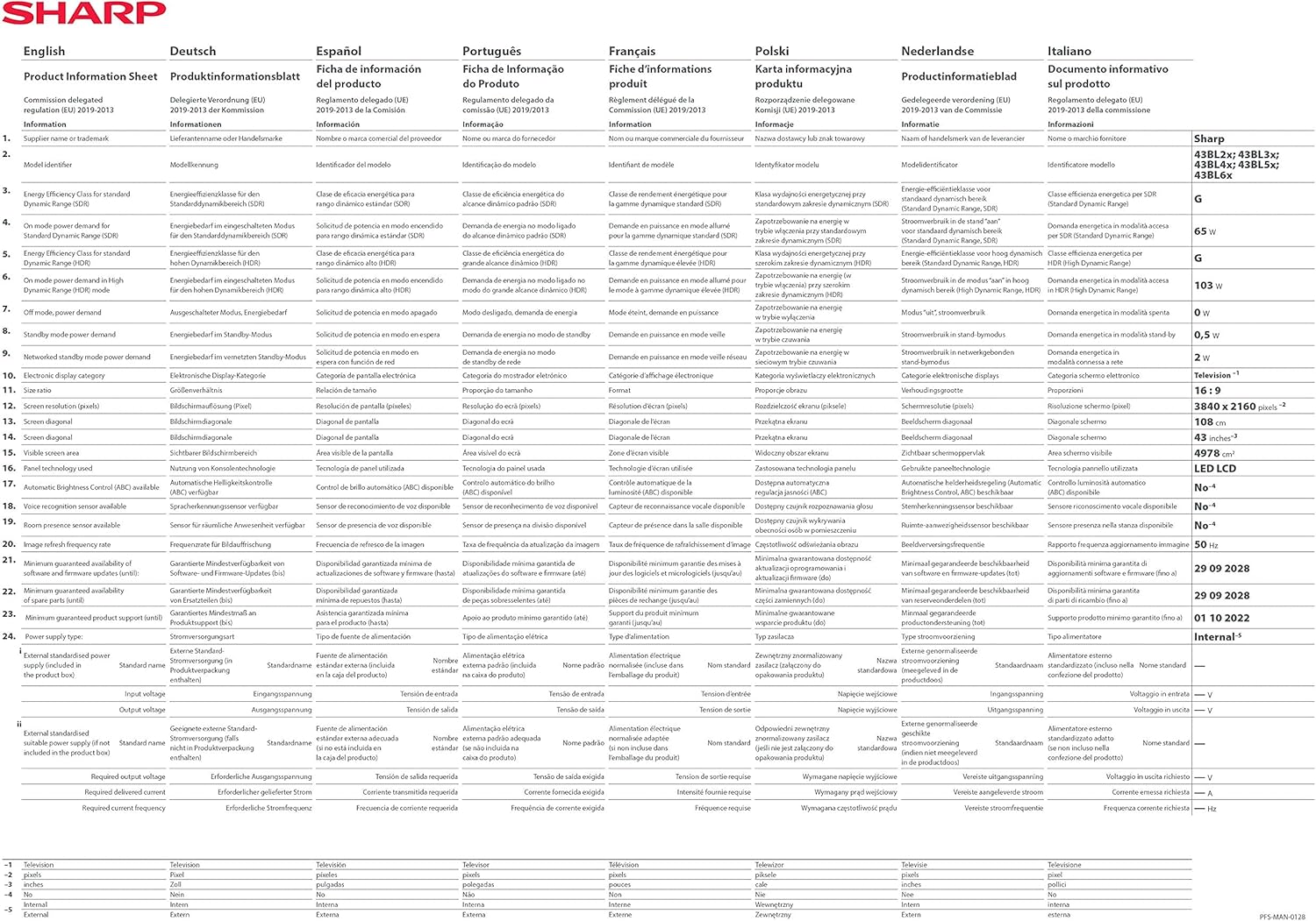 Sharp Aquos 43BL6E - 43 Smart TV 4K Ultra HD Android 9.0, Wi-Fi, DVB-T2/S2, 3840 x 2160 Pixels, Nero, suono Harman Kardon, 4xHDMI 3xUSB, 2020 [Classe di efficienza energetica A]