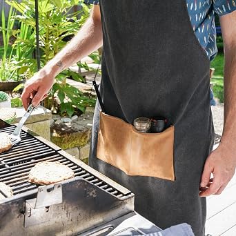 Foster & Rye Cooking Apron for Men with Adjustable Faux Leather Strap, Grilling Apron with Pocket for Football Game Fans, Family BBQ Gatherings, Camping Trips, Tailgate, Outdoor Party