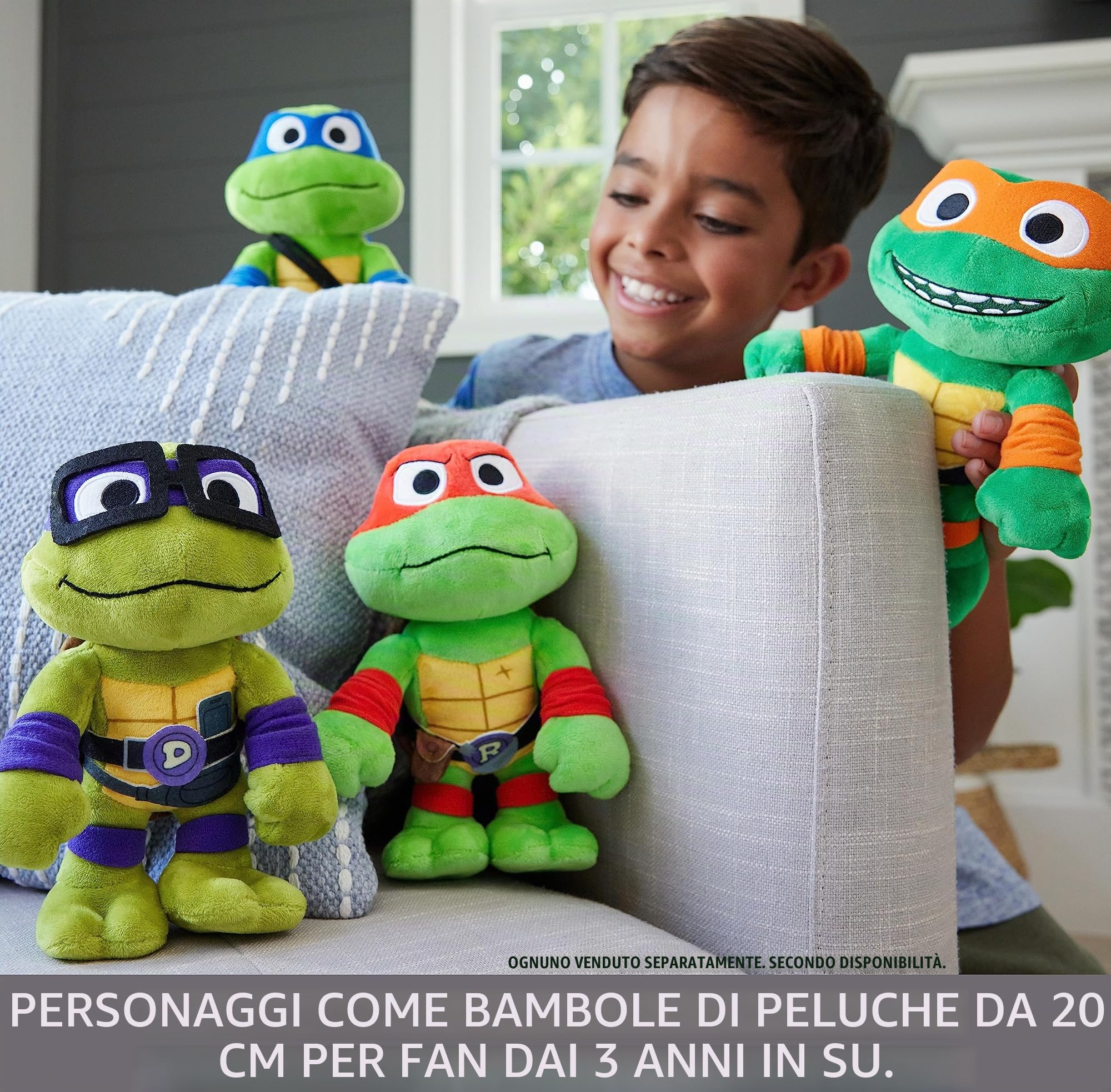 Mattel Tartarughe Ninja: Caos Mutante - Leonardo, morbido peluche alto 20+ cm con maschera blu, look ispirato al Leader Leo del film, giocattolo per bambini, 3+ anni, HRC77