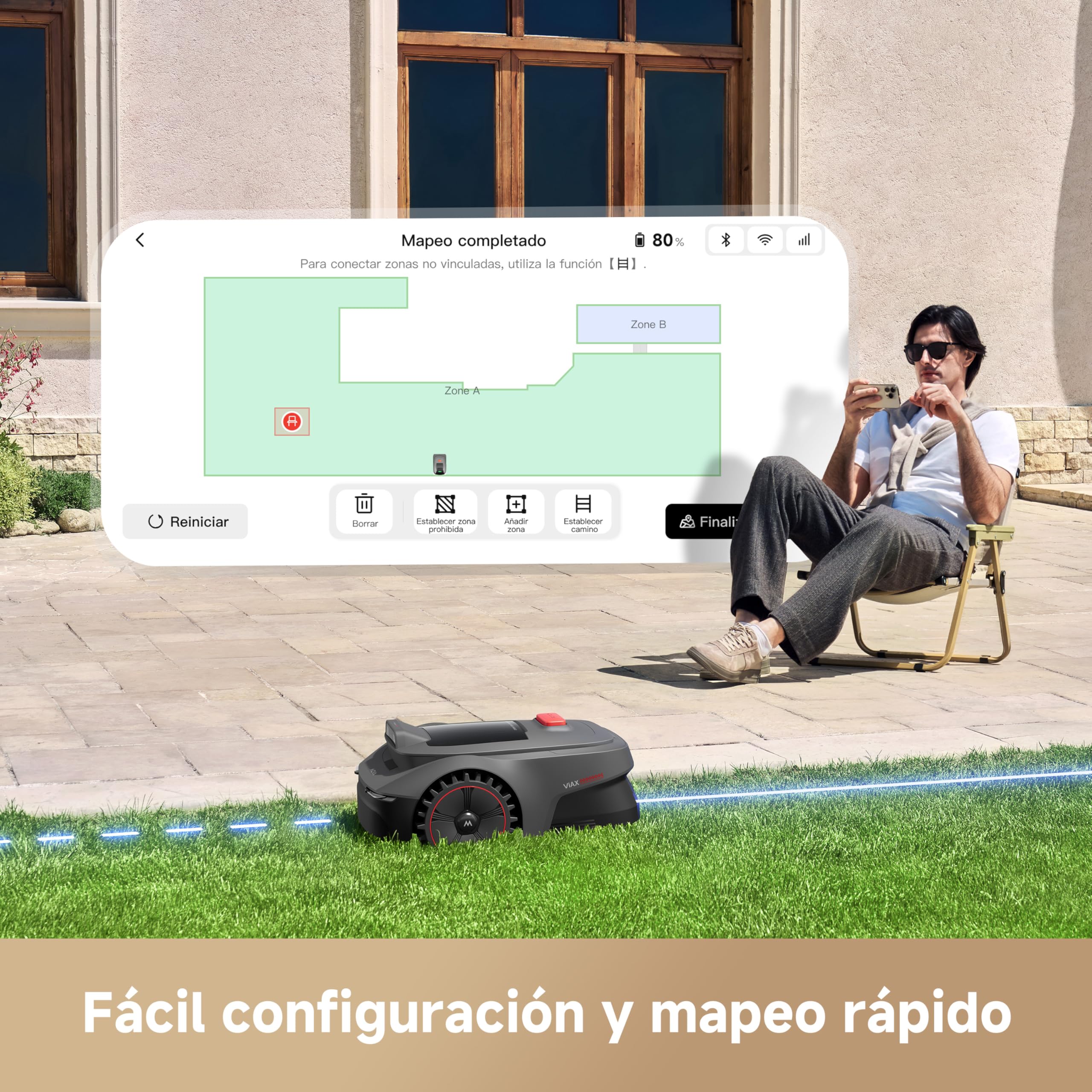 MOVA ViAX 250 Robot cortacésped, mapeo de 250㎡, mapeo con IA sin RTK, LiDAR de 360° + Visión Dual con IA, esquivación de obstáculos Inteligente, trayectorias en Forma de U