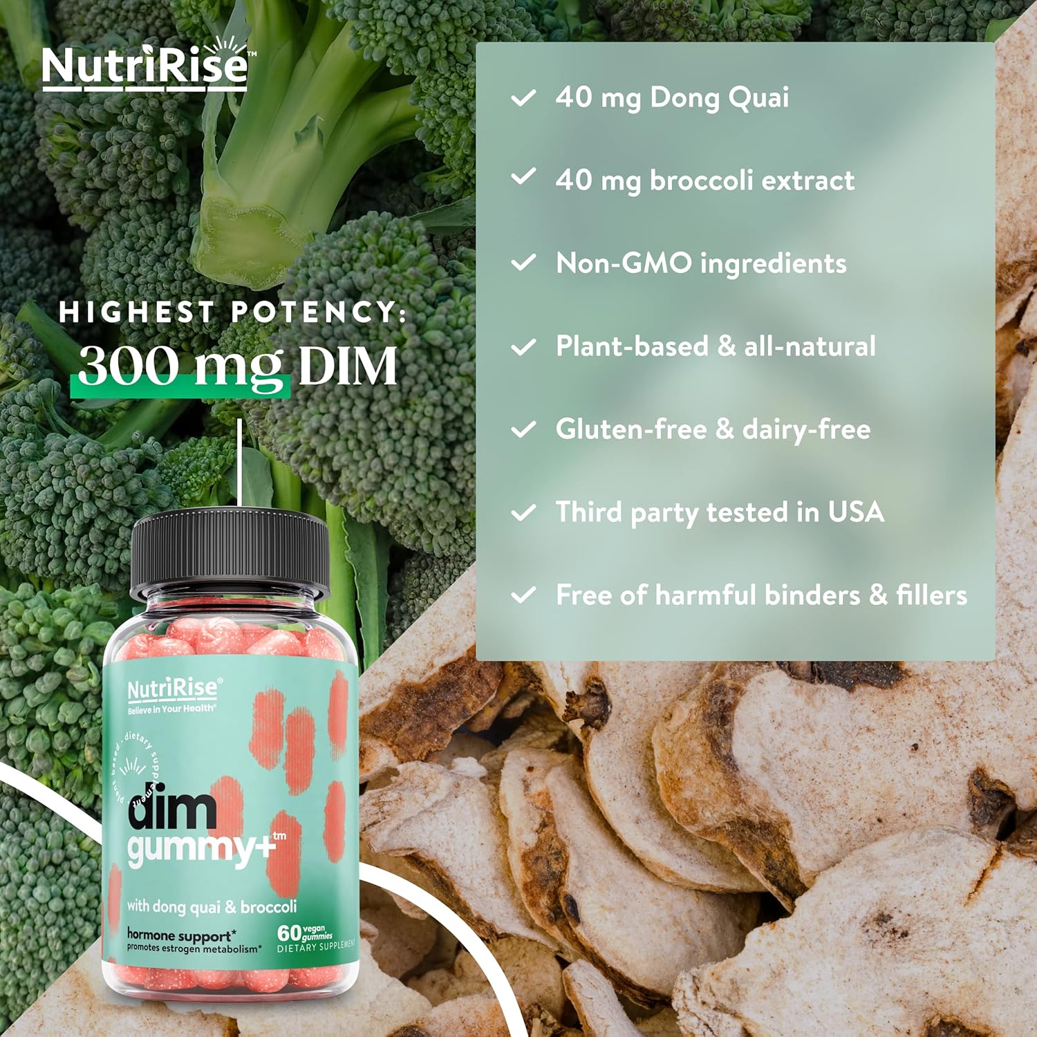 Buy NutriRise Dim Gummies Maximum Potency 300mg DIM + Dong Quai